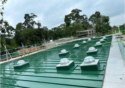 Captor Domes on Corrugated Metal Roof Square Seamless Capping Steel Kerb and flashing by roofer